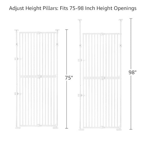 unipaws 75" High Extra Tall Cat Gate, Auto Closing and No Drilling Safety Gate for Doorway Hallway Stairs, Cat Dog Proof, Fit for 21"-34" Wide Opening, Indoor Use, White