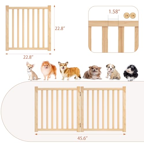 YOCAN Non-Painted Wood FreeStanding Pet Gate for Dogs,Wooden Dog Gates for Doorways, Stairs,The House, Dog Fences Indoor Puppy Gate-2 Panel H:23”