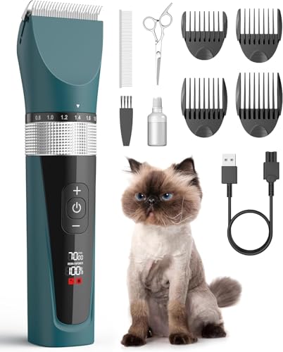 oneisall Cat Clippers for Matted Hair, 5-Speed Quiet Cat Grooming kit, Cordless Pet Shaver for Long Hair,Waterproof Pet Trimmer, Pet Clippers for Cats(Green)