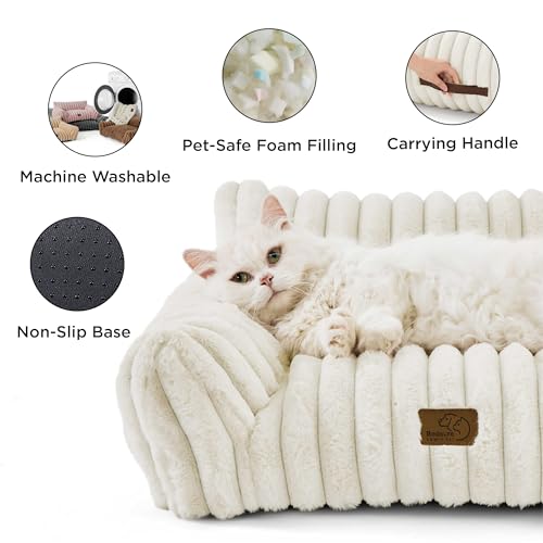Bedsure ComfyFleece™ Cute Cat Couch for Pets - As Seen on TV on Good Day New York, Small Medium Dog Bed, Supportive Couch Bed for Small Dogs, 30 Inch, Cream