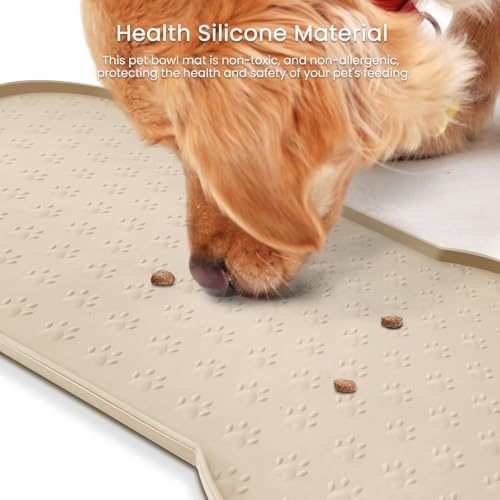 PWTAA Dog Food Mat Anti-Slip Silicone Dog Bowl Mat Thicker Pet Placemat Waterproof Cat Feeder Pad with Raised Edge Puppy Kitten Feeding Mats Suitable Small Medium-Sized Dogs Cats Eating Tray