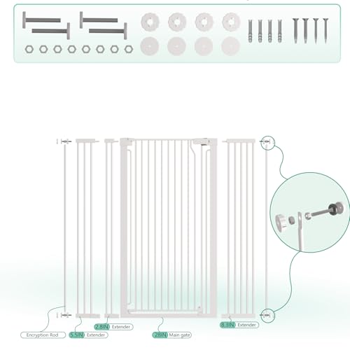 51" Extra Tall Cat Gate 30"-49.27" Wide, Auto Close, Pressure Mounted, for Cats & Small Dogs, Hallway, Stairs, Kitchen, Not Baby Gate,White