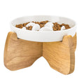 GUWINA Raised Slow Feeder Cat Bowl with Stand, 6.3'' Wide Ceramic Elevated Shallow Slow Eating Cat Bowl for Dry/Wet Food, Anti-Vomiting Pet Puzzle Feeder, Whisker Friendly, Dishwasher Safe (White)