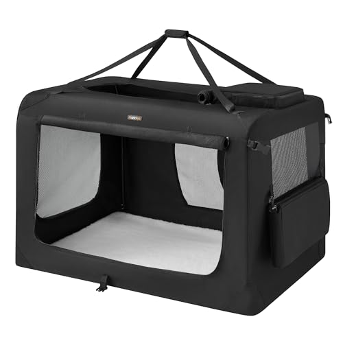 Feandrea 48 Inches Collapsible Soft Dog Crate, Portable Travel Dog Crate for Indoor and Outdoor Use, Dog Carrier Kennel with Safety Zippers, for Living Room, Car, Travelling, Camping, Black UPDC12H
