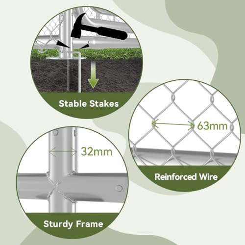 COMHOMA Dog Kennel Outdoor with Roof,Large Metal Dog Enclosure with Weather-Resistant Cover,Lockable Gate for Medium Large Dogs (Silver, 7.5x7.5FT (90in))