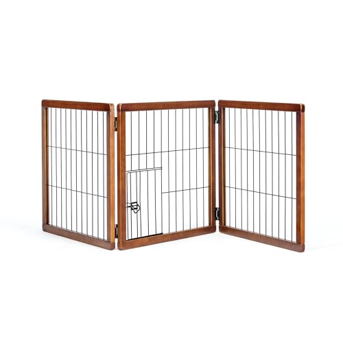 Carlson 22"-62" Super Wide Dog Gate with Small Pet Door, Premium Wooden 3-Panel Pet Gate for Doorways & Hallways