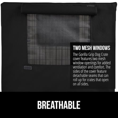 GORILLA GRIP Dog Crate Covers Compatible with Amazon Basics Dog Crates, All Sides Open, Privacy Cover Fits 36" Wire Kennel, Breathable Mesh Windows, Light Reducing Puppy Training Cage Topper, Black