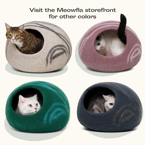 MEOWFIA Cat Cave – Premium Felt Cat Bed for Indoor Cats, Handmade Merino Wool (Light Gray, Medium)