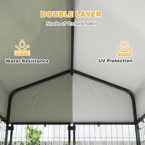 PawHut Outdoor Dog Kennel with Roof, 4' x 4' x 6' Heavy Duty Welded Wire Dog Playpen Enclosure with Escape-Proof Lock, UV-Resistant & Waterproof Cover, for Medium Dogs, Chickens, Ducks, Silver