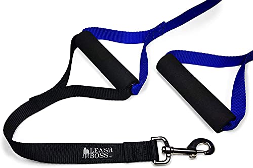 Leash Boss Original - Heavy Duty Dog Leash for Large Dogs - No Pull Double Handle Training Lead for Walking Big Dogs - Dog Leashes with Padded Handle for Control and Safety (Blue)