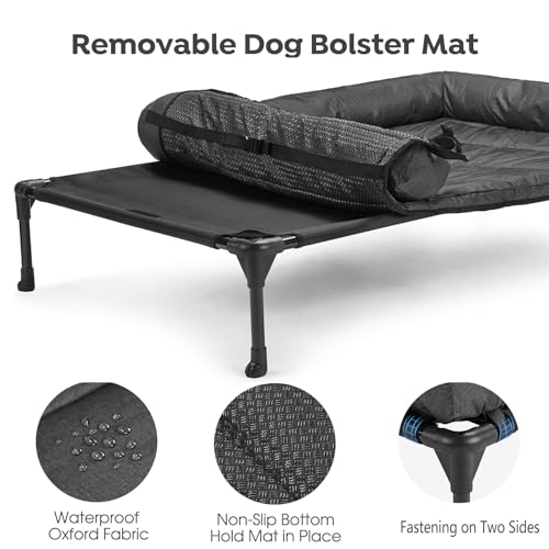 Veehoo Cooling Elevated Dog Bed Add Removable Waterproof Bolster Cushion Mat, Raised Pet Cot with Breathable Teslin Mesh, No-Slip Feet, Dog Couch Bed for Indoor Outdoor, 42x30inches, Black, CWC2331B