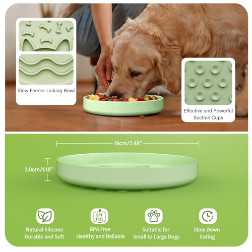 Zonopy Slow Feeder Dog Bowl for Small Medium Dogs & Cats, 7.5 Inch Non Slip Slow Bowl with 37 Suction Cups, Anti-Choking Food Grade Silicone Slow Eating Bowl