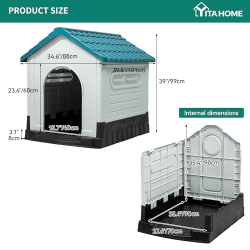 YITAHOME 41.3'' Folding Large Dog House, Weather Resistant Doghouse with Adjustable Skylight and Elevated Base, Outdoor Indoor Pet House for Small to Large Dogs (41.3''L*34.6''W*39''H)