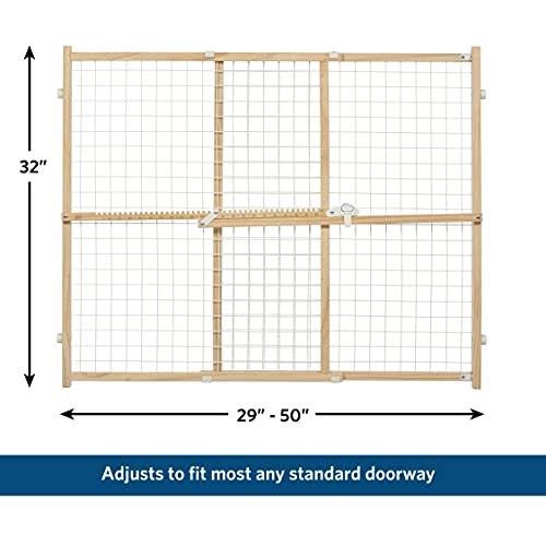 MidWest Homes for Pets Wire Mesh Pet Safety Gate, Dog Gate Expands From 29 - 50 Inches Wide, 32 Inches Tall, Wood, Powder Coated Wire