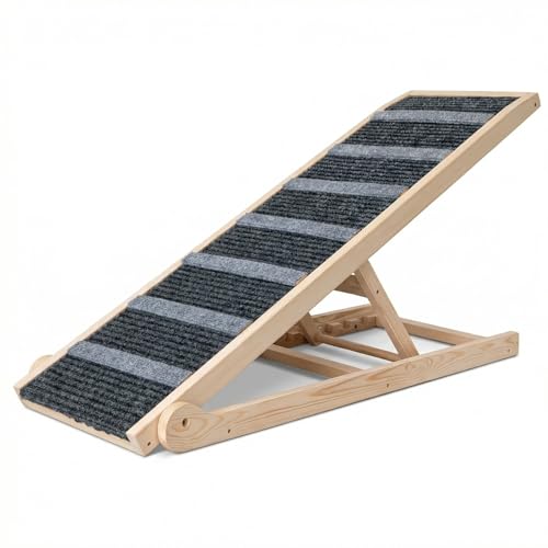 Dog Ramp for Bed, for Couch, 47.24" Long Wooden Pet Ramp for Small & Large Dogs to Get on Bed Couch Car Up to 200LBS, 4 Adjustable Heights (13.7"-24.6"), Foldable Dog Bed Ramp with Anti-Slip Surface