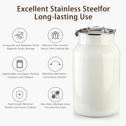 Aloxina Dog-Cat Food Storage Container 40 lb/38 Qt, Large Stainless Steel Pet Food Bin with Airtight Lid & Scoop Included, Durable 304 Metal Storage for Dogs & Cats