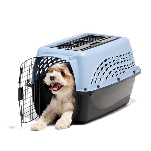 Petmate Dog Crates for Small Dogs & Cat Carriers, Two-Door Plastic Pet Kennel, Top & Front Loading, Made in USA, 24", Blue