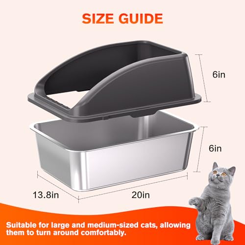 KITCATY 2PACK Stainless Steel Cat Litter Box, 20" L x 13.8" W x12 H Metal Kitty Litter Box with Lid, Never Absorbs Odors, Leak-Proof, Non-Sticky, Easy to Clean, with Scoop