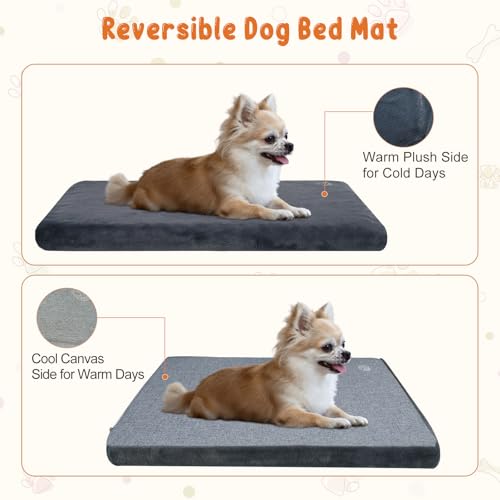 EMPSIGN Stylish Dog Bed Mat Dog Crate Pad Mattress Reversible (Cool & Warm), Water Proof Linings, Removable Machine Washable Cover, Firm Support Pet Crate Bed for Small to XX-Large Dogs, Grey