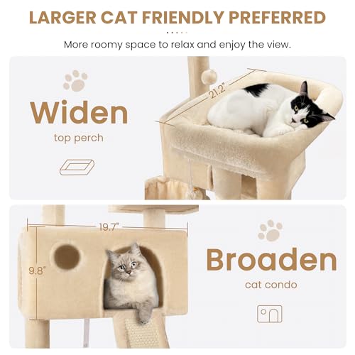 SHA CERLIN 65in Larger Cat Tree Tower Condo for Indoor Kitties/Multi-Level Furniture Activity Center with Wide Base/Cozy Plush Cat Perches/Baskets/Sisal Scratching Posts and Hammock/Beige