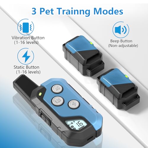 Snsng Shock Collar for Dogs, Dog Training Collar with Remote Control for 2 Dogs, 3 Training Modes with Beep, Vibration and Satic, Waterproof, Rechargeable for Large Medium