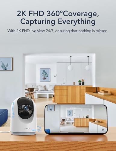 GNCC Indoor Security Camera, 2K Cameras for Home Security with Motion Detection, Baby/Pet Camera with Phone App, Night Vision, 2-Way Audio, TF/Cloud Storage, Works with Alexa & Google Home, 2.4G WiFi