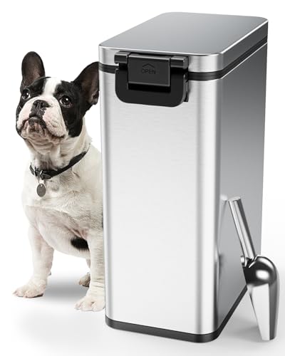 Courpal® Stainless Steel Dog Food Storage Container - 20 LB / 15 LB Dry Pet Food Container with Lids Airtight for Cat Dog Bird - 15L / 4 Gal Stackable Metal Large Sealed Animal Food Bin with Scoop