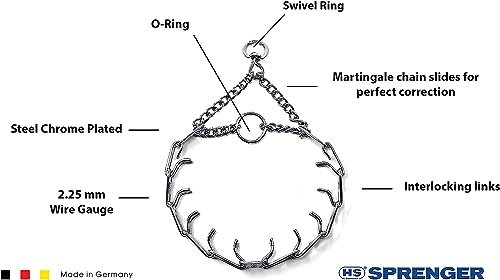 Herm Sprenger Prong Dog Training Collar - 16" Long with 2.25mm Gauge (for Dogs up to 40lbs) - Fits 13" Neck, Extendable to 19" Neck with Additional Prong Links - Chrome Plated Steel, Made in Germany