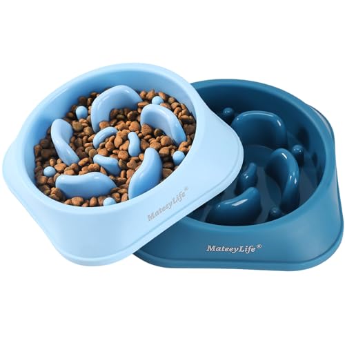 MateeyLife Slow Feeder Dog Bowls 2PCS, Anti-Choking Puzzle Dog Food Bowls, Anti-Slip Interactive Feeding Slow Down Eating, Bloat Stop Maze Dishes for Medium Breeds