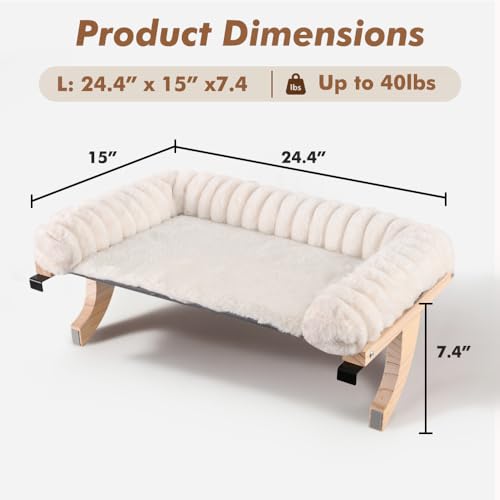 valigogo Cloud-Soft Cat Window Sill Perch with Zipper Designed Cushioned Bed, Supportive Cat Window Seat with Premium Solid Wood & Sturdy Metal Frame, Pet Hammock Bed for Large Cats (Large, White)