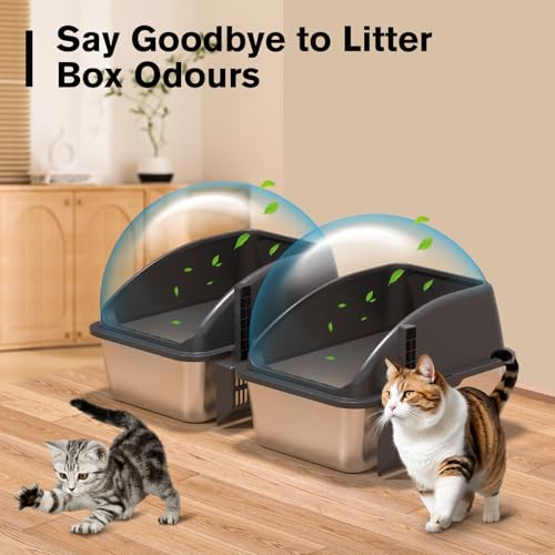 KITCATY 2PACK Stainless Steel Cat Litter Box, 20" L x 13.8" W x12 H Metal Kitty Litter Box with Lid, Never Absorbs Odors, Leak-Proof, Non-Sticky, Easy to Clean, with Scoop