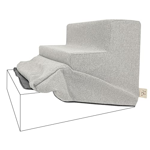 Best Pet Supplies Foam Pet Steps Cover for Small Dogs and Cats, Portable Ramp Stairs for Couch, Sofa, and High Bed Climbing (Cover Only) - Sand, 3-Step (H: 13.5") (Cover Only)