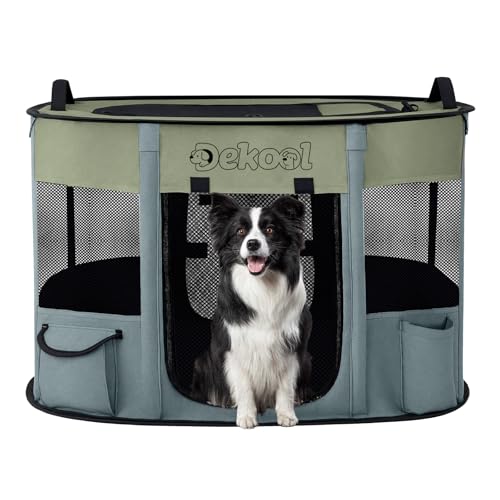 Foldable Dog Cat Playpen, Portable Dog Crate for Puppies, Cat, Puppy Play Pen for Indoors, Kennel Tent Crate for Indoor Outdoor Travel Camping Use with Carrying Case (Green, M)