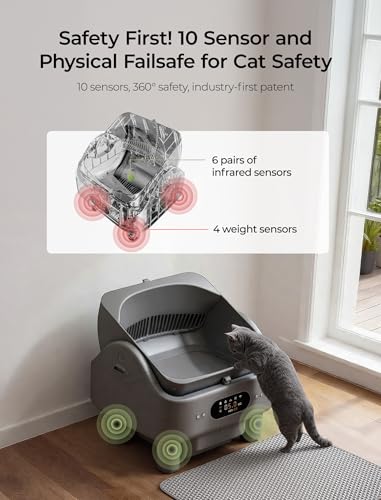 Automatic Litter Box, Cypcat Smart Self Cleaning Cat Litter Box Anti-Pinch, 10 Safety Sensors, Large Cat Litter Boxs for Multiple Cats, 5G & 2.4G WiFi, 6" LED Display, Odor Control Robot, Grey