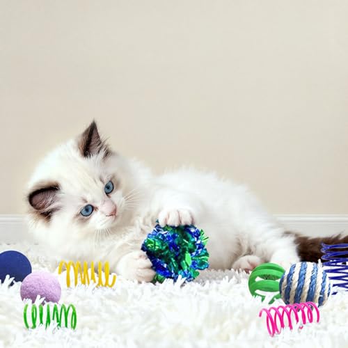 AGYM Cat Toys for Indoor Cats, 35 Packs Interactive Cat Toys Set with Colorful Springs, Mouse Cat Toy, Crinkle, Sisal, Pompom and Color Bell Balls for Kitten Toys