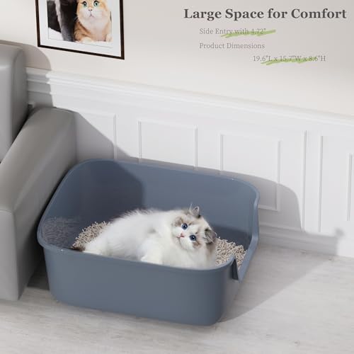 Vealind Large Cat Litter Box High Sided Entry Cat Litter Pan 50 x 40 x 22 CM, Anti-Splashing Deep Tall Cat Boxes for Indoor Cats Basics Kitty Litter Box (Grey)