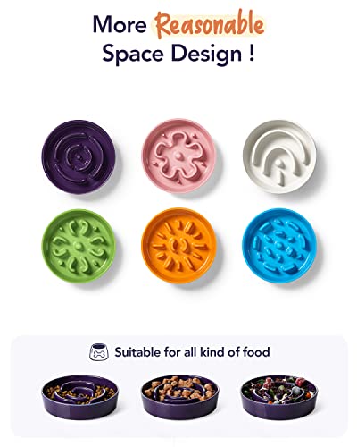 LE TAUCI Ceramic Slow Feeder Dog Bowls Small Breed, 0.6 Cups Dog Food Dish for Fast Eaters, Puzzle Bowl for Small Dogs and Cats,Purple