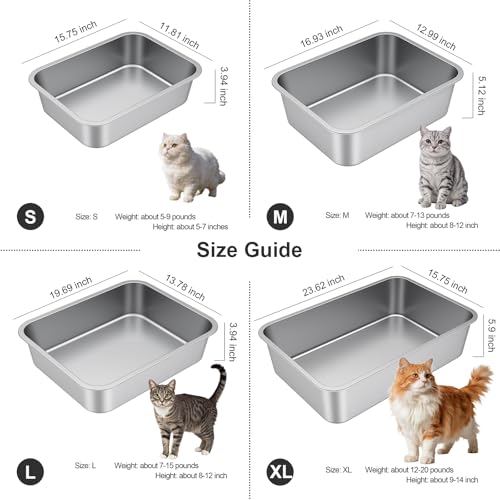 Idymere Stainless Steel Litter Box with High Sided, Metal Cat Litter Box, Odor-Free, Non-Stick Litterbox Pan, Easy to Clean Pet Supplies Toilet Tray for Indoor Cats, Kittens or Multicat Homes