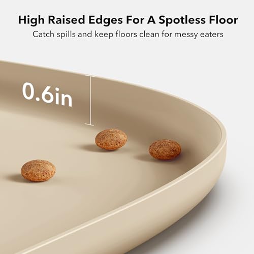 PETLIBRO Cat Food Mat, Silicone Dog Food Mat for Feeder & Fountain, Waterproof Pet Bowl Mat with Raised Edge Spill Protection, Non-Slip Feeding Mat for Cats & Dogs, 22'' x 16.5'', Ivory