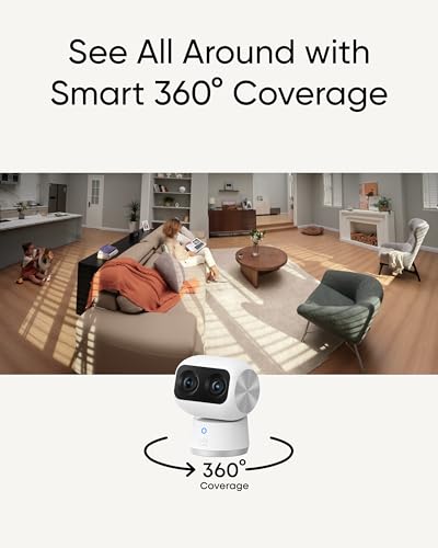 eufy Security 4K Indoor Cam S350, No Subscription, Dual Cameras, 8× Zoom, 360° Coverage, Works as a Pet Camera, Nanny/Senior/Baby Monitor, AI Auto-Tracking, Human/Pet/Cry Detection, 2.4/5 GHz Wi-Fi