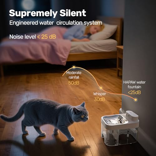 HAPAW Cat Water Fountain, Wastewater Separation & No Filter Cotton, Pet Water Dispenser with 101oz/3L Large Capacity Tank, Wireless Automatic Water Fountains for Cats Indoor Cat Watering Supplies