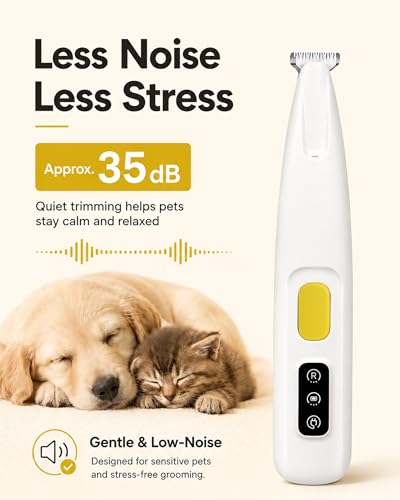 FURBONA Upgraded Dog Paw Trimmer with LED Light, 18 mm Widen Blade, 35 dB Low Noise, LED Display, Fully Waterproof, Rechargeable Clipper for Dogs Cats Trimming Paws, Eyes, Ears, Face, and Rump