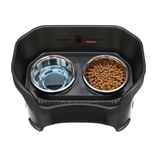 Neater Pet Brands Neater Feeder Deluxe Mess Proof Dog Bowls Elevated for Large Dogs Over 40 lbs, Made in USA, No Spill Raised Dog Food Bowl Stand Feeding Station, Food and Water Bowl Set, Black