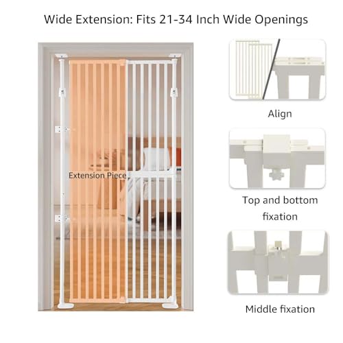 unipaws 75" High Extra Tall Cat Gate, Auto Closing and No Drilling Safety Gate for Doorway Hallway Stairs, Cat Dog Proof, Fit for 21"-34" Wide Opening, Indoor Use, White