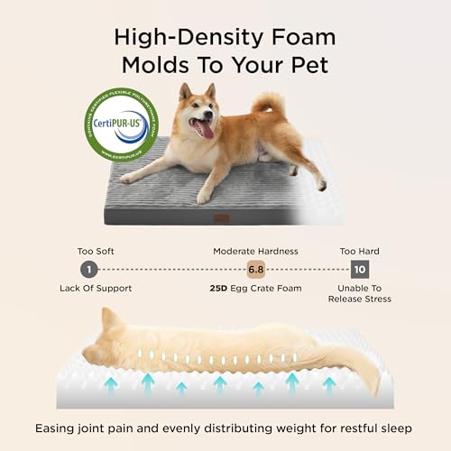 Bedsure ComfyFleece Dog Beds Large Sized Dog- Orthopedic Pet Beds for Crate with Removable Machine Cover, NOT Waterproof Egg Crate Foam Puppy Mat for Pets Up to 50 lbs, 35x22x2.8, NOT Chewproof