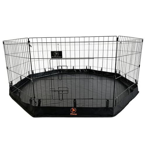PJYuCien Octagonal Dog Playpen with Bottom Pad - Metal Foldable Exercise Pen, 8 Panels 24" H x 24" W Indoor Outdoor Pet Fence Puppy Crate Kennel, Black