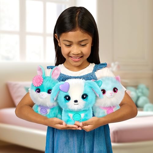 SCRUFFALUVS Blue Surprise Pet, Mystery Plush Toys, Stuffed Animals, Wash to Reveal 1 of 3 Rescue Surprise Toy Pets: Puppy, Bunny, or Kitty - Includes 8.7" Deluxe Carrier - Styles May Vary