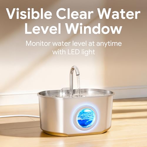 Cat Water Fountain Stainless Steel: 74oz/2.2L Cat Fountain for Drinking- Pet Water Fountain Inside - Automatic Dog Watering Dispenser Bowl - Pet Feeding & Watering Supplies (4 Filters)