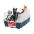 IRIS USA Cat Litter Box XX-Large Open Top with High Sided Walls Tall Scatter Shield Scoop Included Easy Clean Plastic Pan for Big Cats Kittens Multi-Cat Households 30"L x 20"W x 14"H Navy