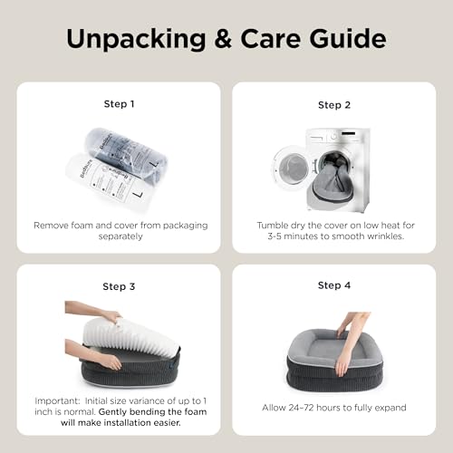 Bedsure Orthopedic Dog Beds Large Sized Dog - 360° Oval Bolster Large Dogs Bed for Senior Dogs with Waterproof Washable Cover, Big Comfort Pet Sofa Couch with Ultra-Soft Fleece, Grey, 35"